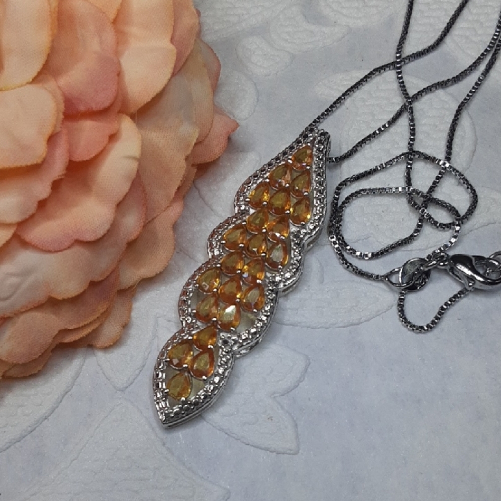 925 Genuine Golden, Yellow Sapphire Pendant.